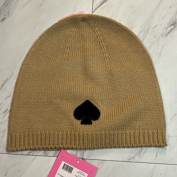 Kate Spade black roasted cashew tan beanie hat flocked logo brown - Picture 2 of 4